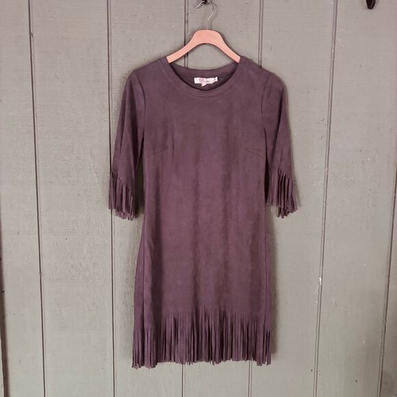 Ayreh Dresses & Skirts - Aryeh Western Boho Faux Suede Fringe Mini Dress Size Small Festival Cowgirl